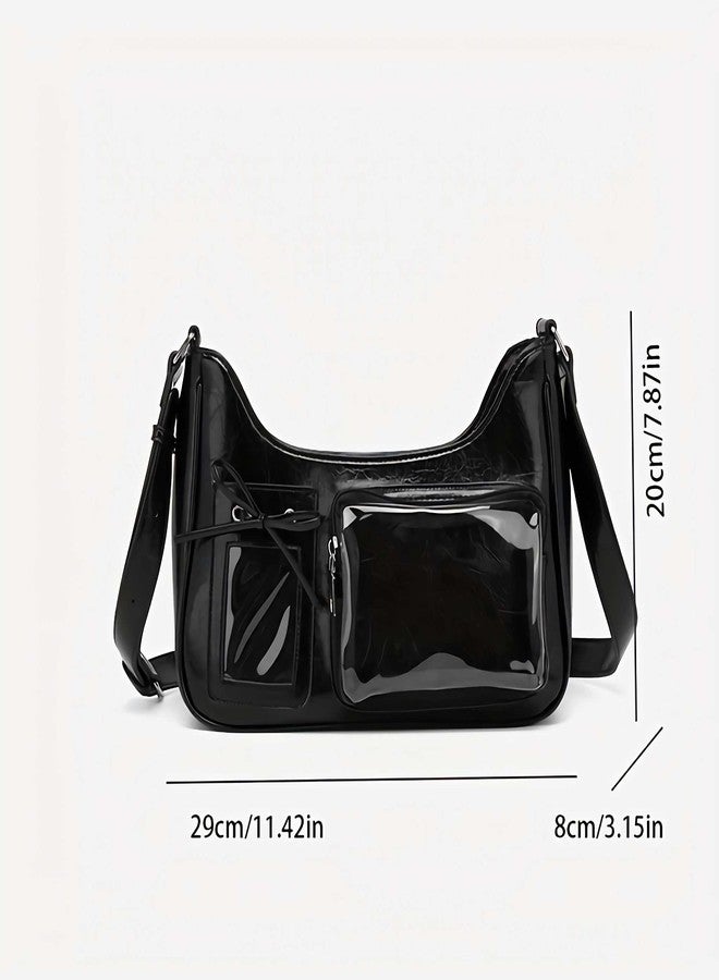 Winatehr ita black shoulder bag for women, pin display kawaii bow anime crossbody bag, cute y2k everyday coquette purse - Image 3